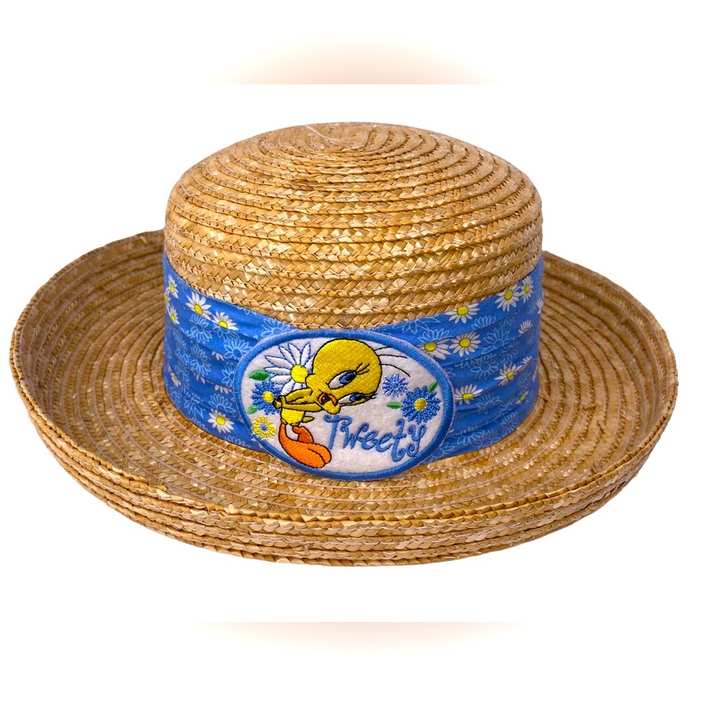 Tweety Bird 90s Straw Sun Hat Natural Fibers 55cm or 6 7/8 Officially Licensed